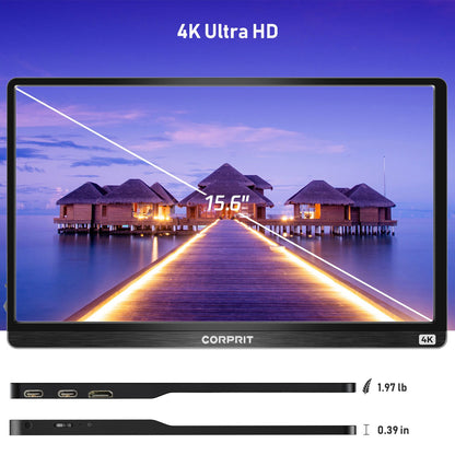 Corprit D159 4K 100% RGB Color Portable Monitor, 15.6 inch Corprit UHD IPS Portable Extendable Screen