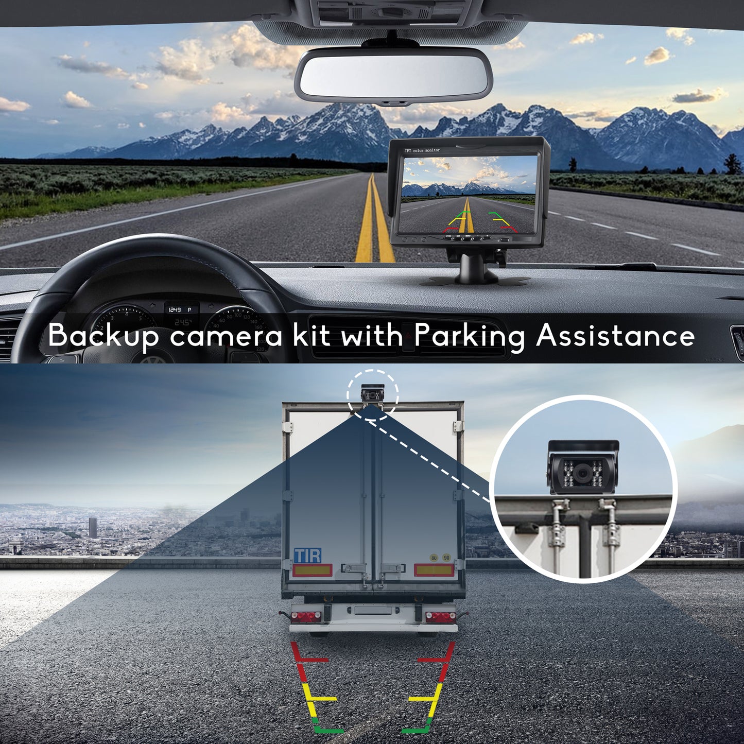 Toguard CA711 Backup Camera Kit, 7’’ LCD Rear View Monitor with IP67 Waterproof Night Vision Back up Rearview Reverse Cam
