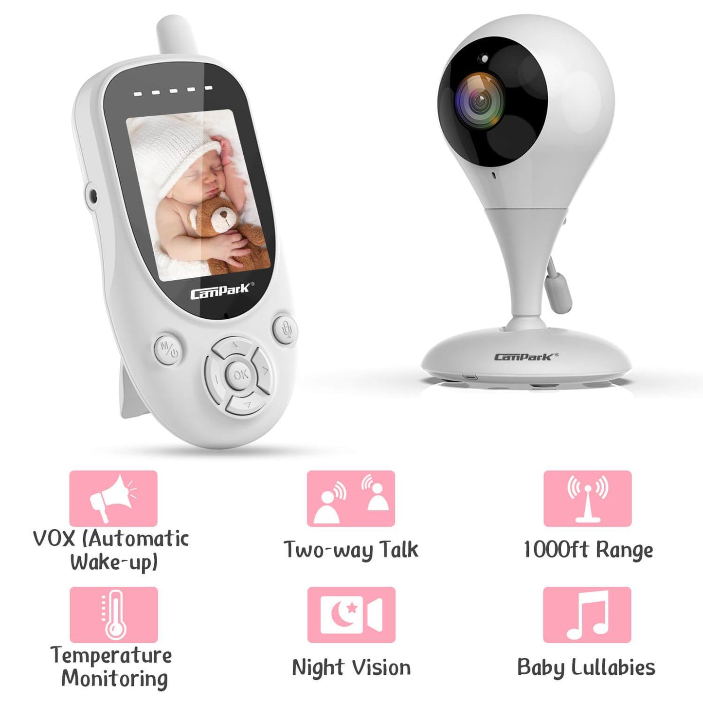 Campark BM20 Video Baby Monitor 360° Rotatable Digital Camera