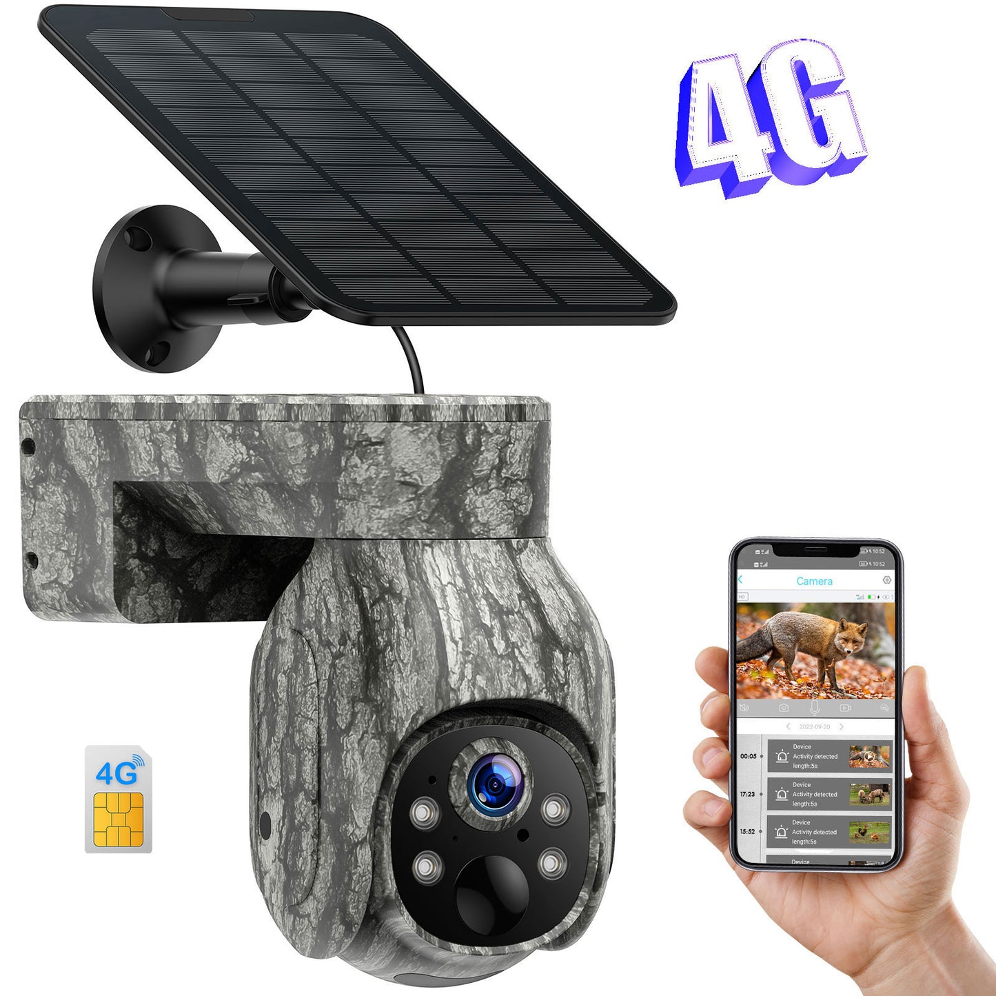 CAMPARK 4G LTE Cellular Trail Camera Wireless, Solar Powered Game Camera with 360°Pan 90°Tilt, 2K HD Night Vision, Motion Activated, Waterproof IP66, Hunting Security Camera with SIM Card, NO WiFi
