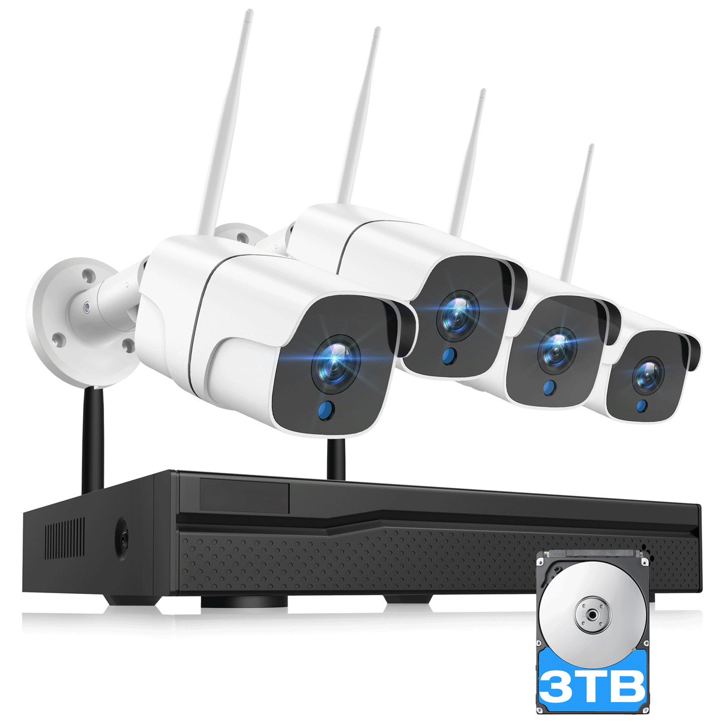 TOGUARD Wireless Security Camera System, 3TB Hard Drive Pre-Installed HD 1080P Security Camer Outdoor for Home Security, IP Bullet Camera 8CH NVR System with 4pcs Cameras, IP66 Waterproof