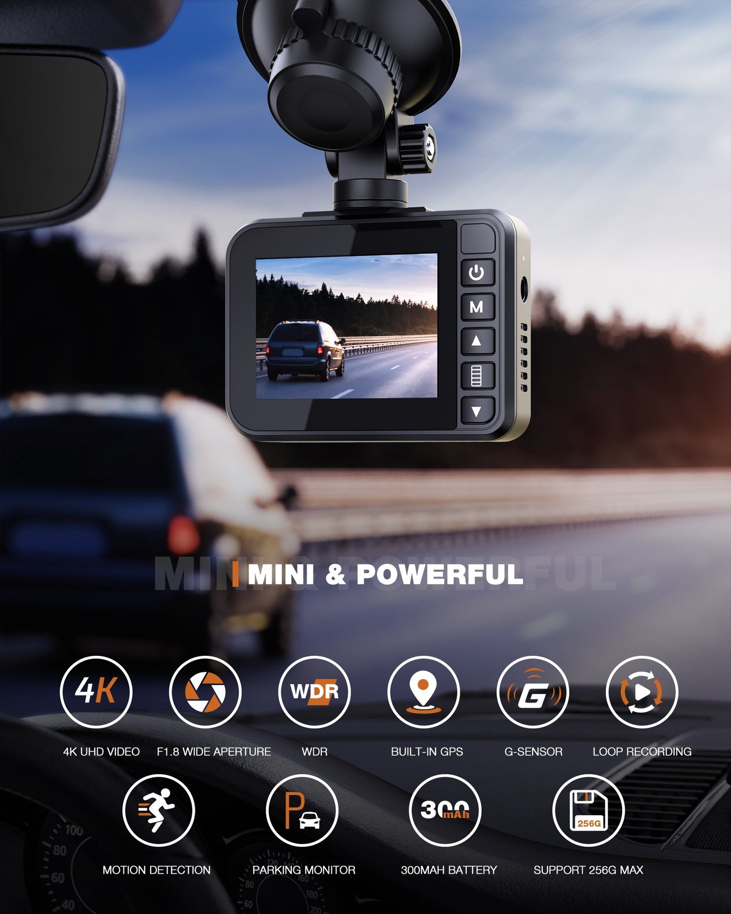 Campark DC45 Dual Dash Cam GPS Front and Rear 4K & 1080P Mini Dash Camera