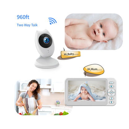 CAMPARK Video Baby Monitor with Camera and Audio, 4.3'' Display with Night Vision, 2-Way Audio Talk, VOX Mode, 8 Lullabies, Temperature Sensor, Long Range and 24-hour monitoring