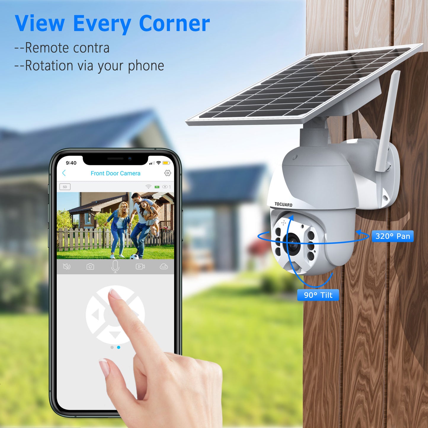 TOGUARD Solar Security Camera Outdoor, WiFi Wireless Security Camera 1080P for Home, Motion Detection, Color Night Vision,2-Way Talk,Cloud/SD Slot