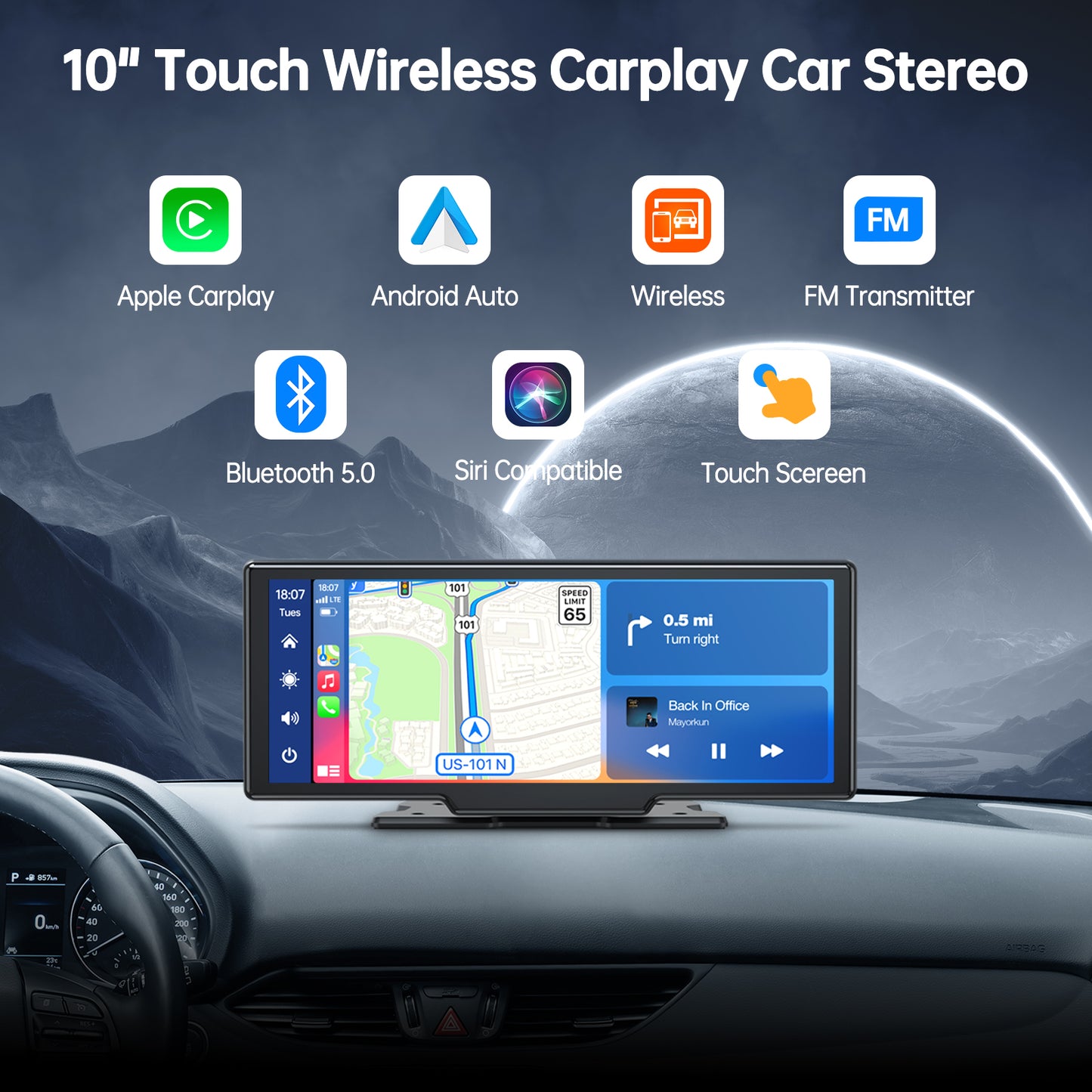 TOGUARD 10" Touchscreen Wireless Car Stereo Car Radio Receiver GPS Navigation Audio with Apple Carplay, Android Auto
