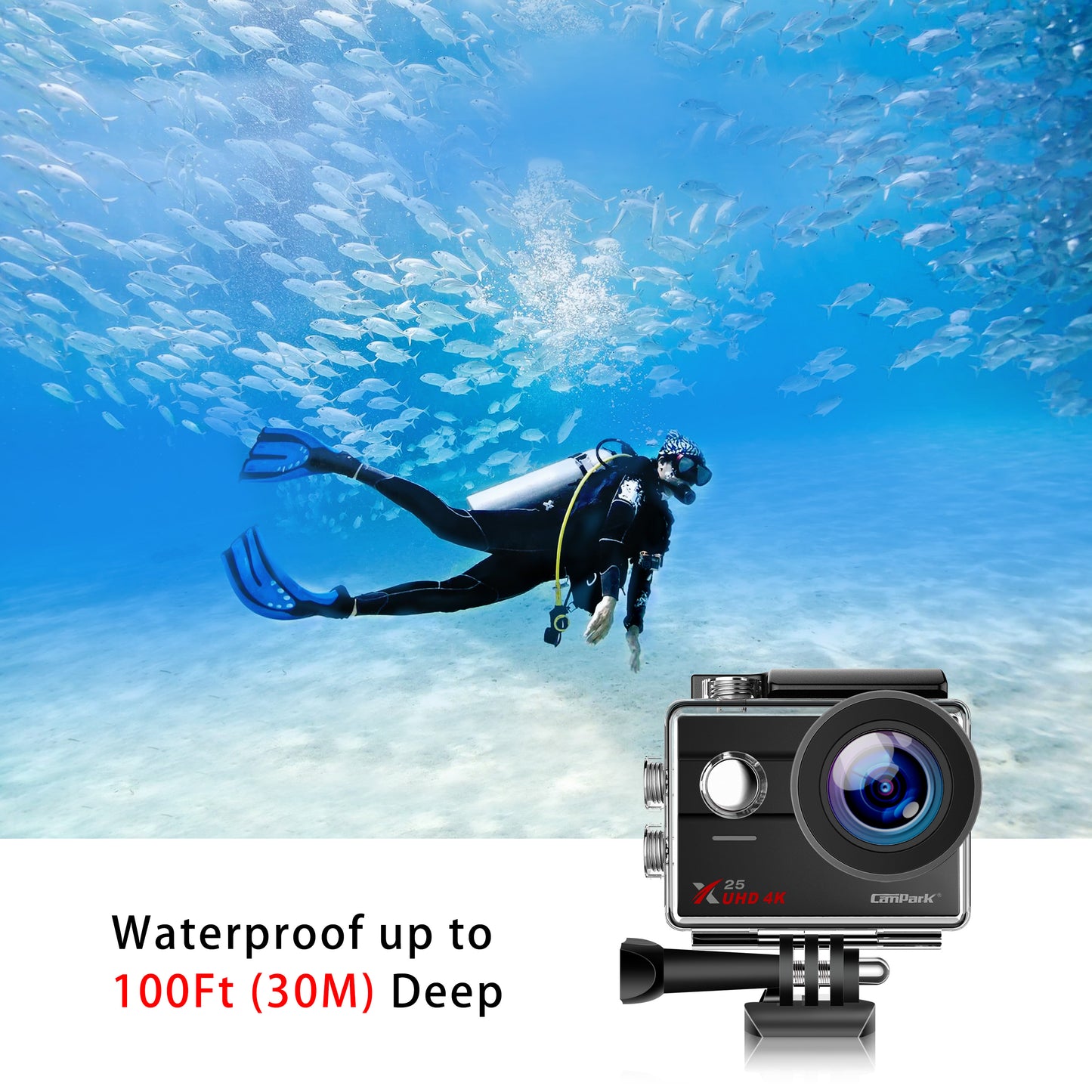 CAMPARK WiFi Action Camera 4K/30FPS 20MP EIS Anti-Shake Waterproof 30M Underwater Camera 170° Wide Angle Cam