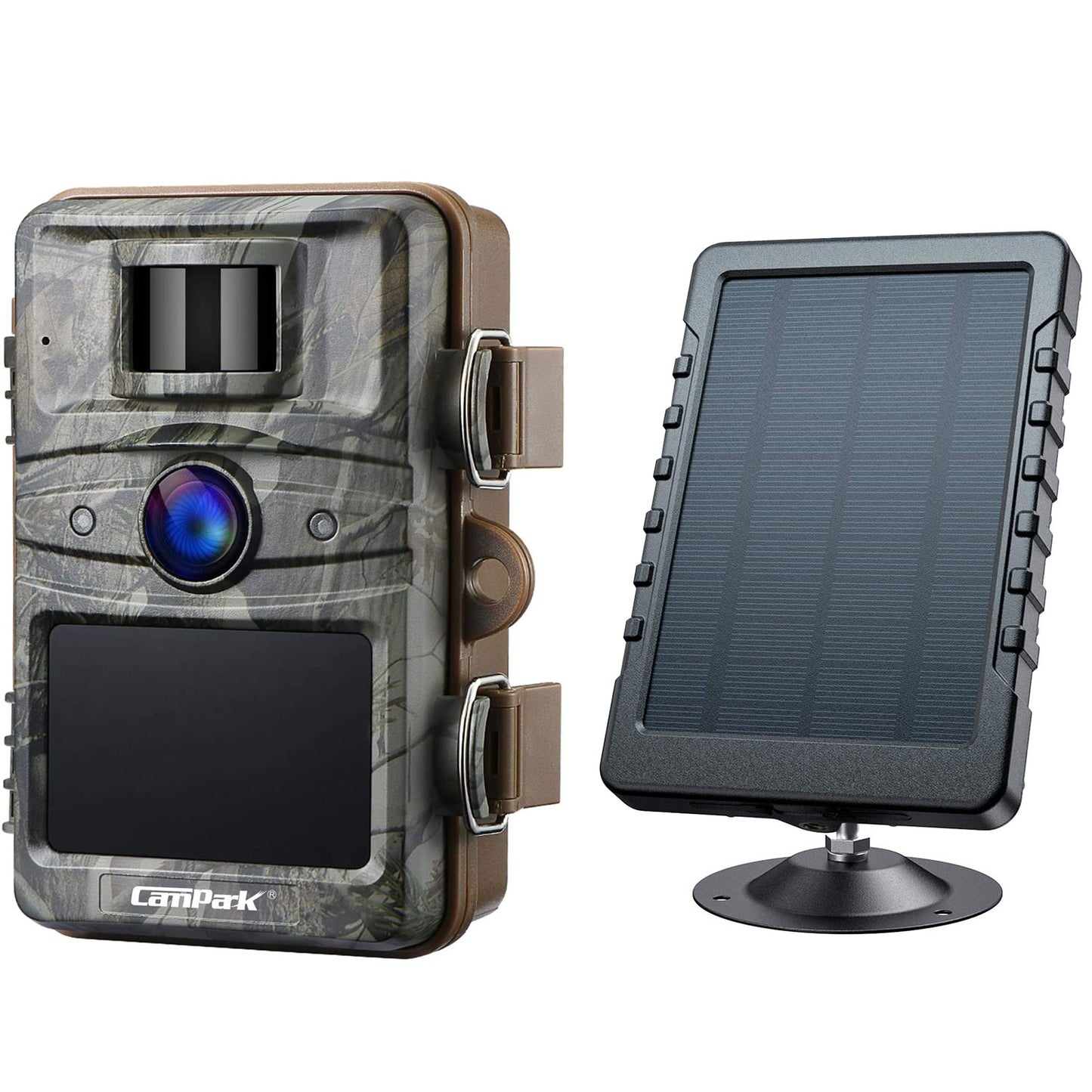 CAMPARK Trail Camera with 3000mAh Solar Panel Bundle Game Camera 16MP 1080P Hunting Cam with No Glow Night Vision 2.4" LCD Waterproof and Trail Camera Solar Power Bank Waterproof 6V/2A