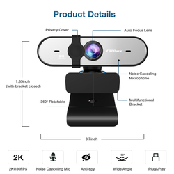 Campark PC05 2K Webcam with Microphone, QHD Streaming Computer Camera with AutoFocus 2021 Newest