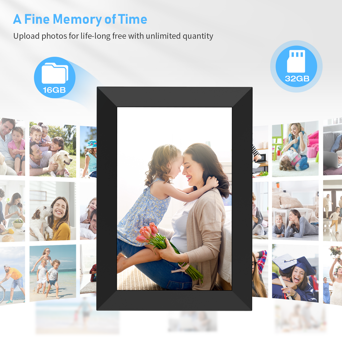 JEEMAK WiFi Digital Photo Frame 10" IPS Touch Screen Smart Cloud Picture Frame 16GB Built-in Storage Auto-Rotate
