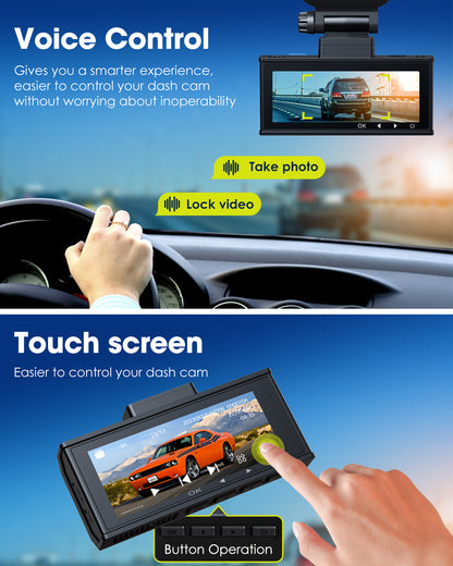 Dash Cam 4K Front and 2K Rear, TOGUARD Dash Camera Built-in WiFi GPS Voice Control 3.16" Touch Screen Car Camera with 64GB SD Card