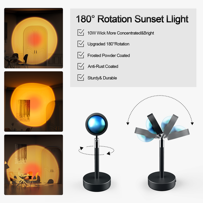 JEEMAK Sunset Light Projection 10W LED Night Light 180 Degree Rotation Sunset Lamp, Night Light Projector LED Lamp for Photography/Selfie/Home Party/Living Room/Bedroom Decor