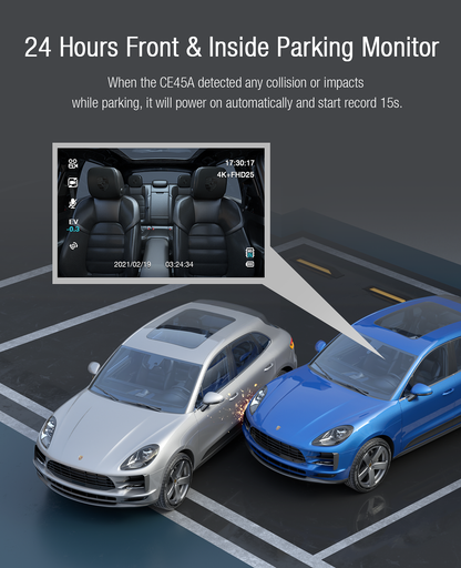 TOGUARD Dual Dash Cam 4K Front and Rear 1080P Inside Dash Camera 3" LCD Screen Car Cam Loop Recording Parking Monitor