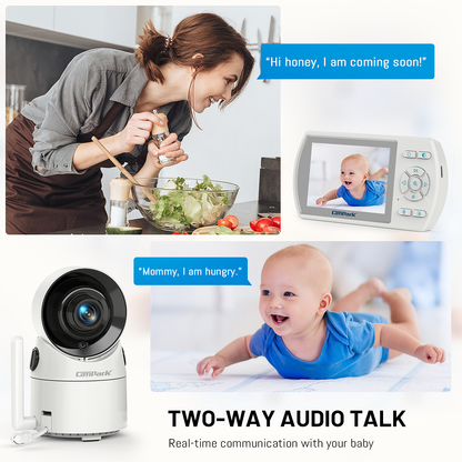 CAMPARK Baby Monitor Pan-Zoom 3.5" LCD Screen Video Camera Two-Way Talk Audio VOX Infrared Night Vision Remote Control Audio Video Temperature Monitoring
