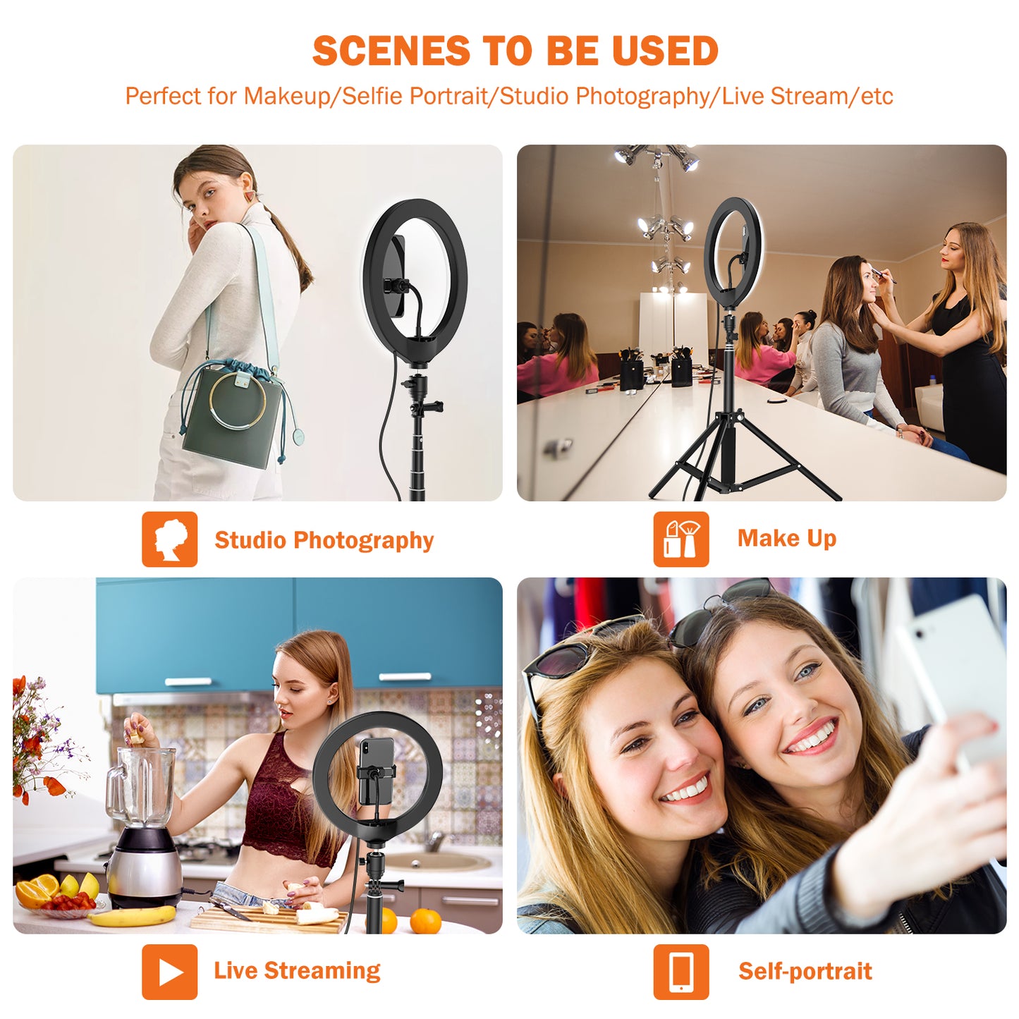 Jeemak 10" Selfie Ring Light with Stand and 2 Phone Holder, for Makeup/Live Streaming/YouTube Video