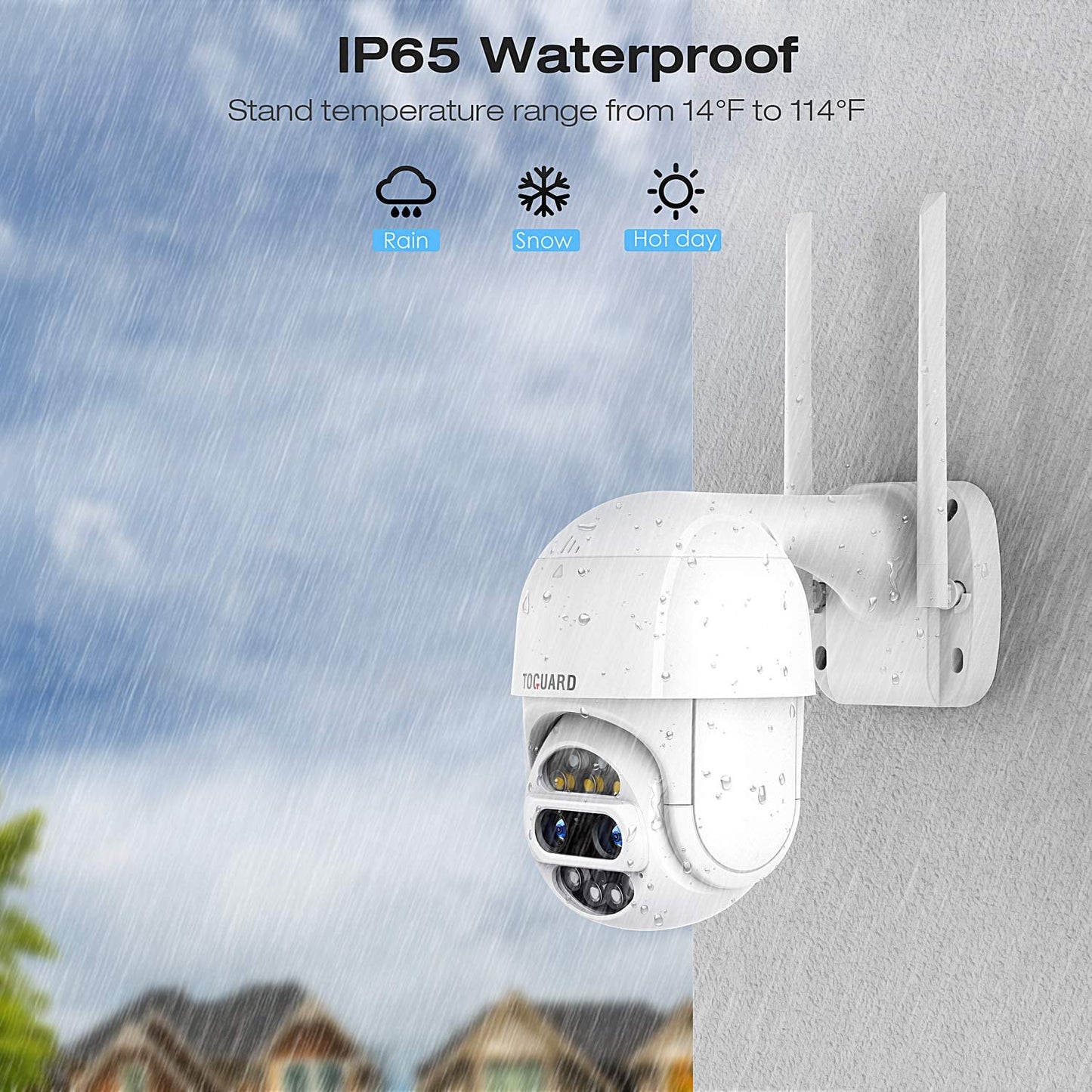 TOGUARD AP30 2MP Dual Lens,  WiFi Home Surveillance with Motion Detection, Weatherproof , PTZ Outdoor Security Camera