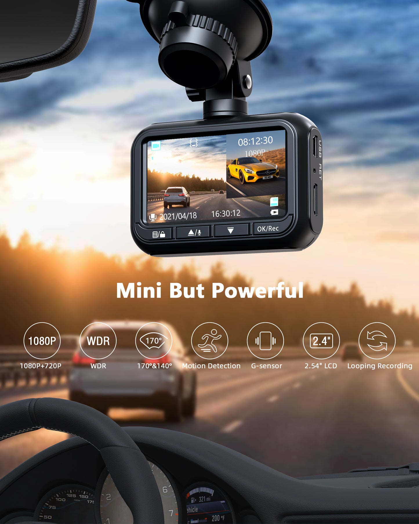 TOGUARD Mini Dash Camera for Cars 1080P Full HD Wide Angle Driving Recorder with WDR Parking Monitor G-Sensor DVR