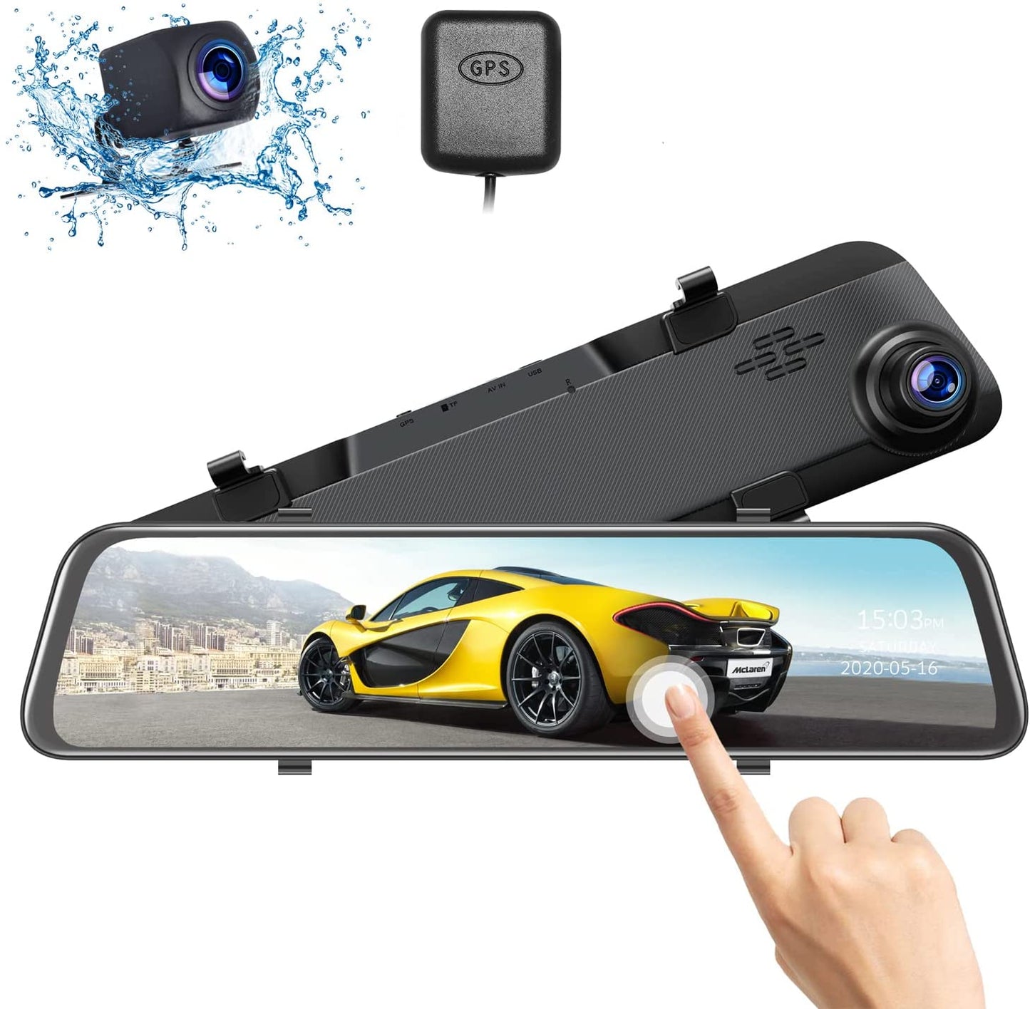 Dash Cam Mirror 2.5K 12" Voice Control GPS Rear View Mirror Camera, Touch Screen Dash Cam Front and Rear Dual Lens Night Vision Backup Camera w/Parking Assistance G-Sensor