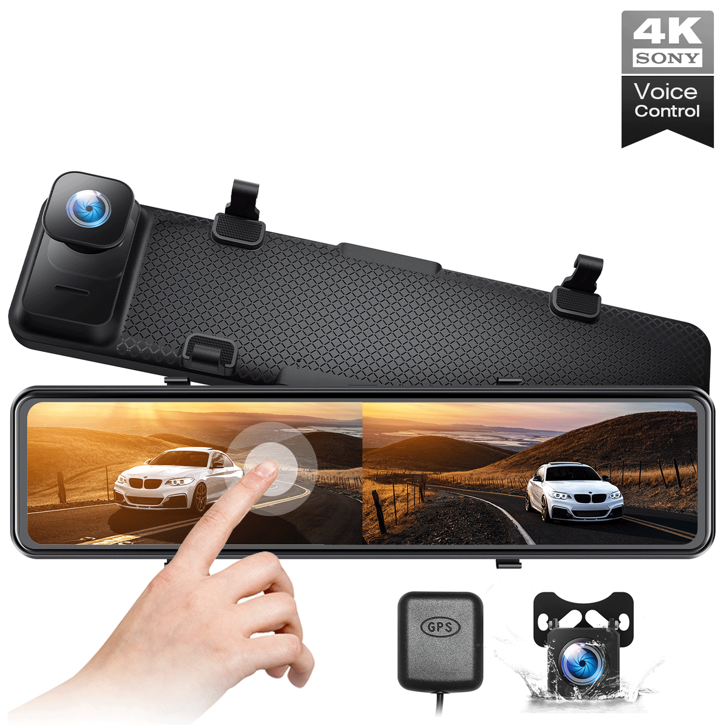 TOGUARD Mirror Dash Cam Full Touch Screen Front and Rear Dual Lens 4K GPS Backup Camera Voice Control Car DVR Recorder Night Vision Waterproof