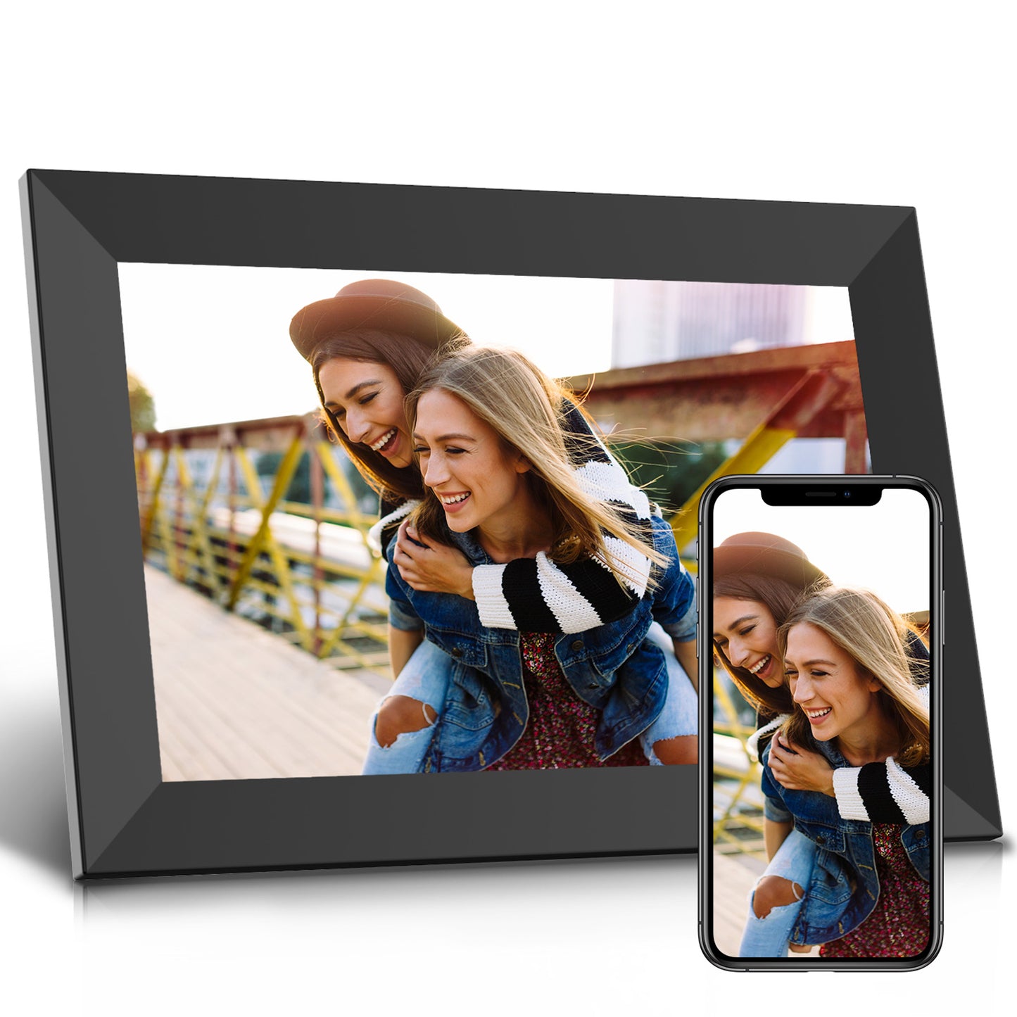 Jeemak Smart Digital Photo Frame 10" WiFi HD IPS Touch Screen Easy Setup to Share Video Clips & Photos Wall Mountable Auto-Rotate