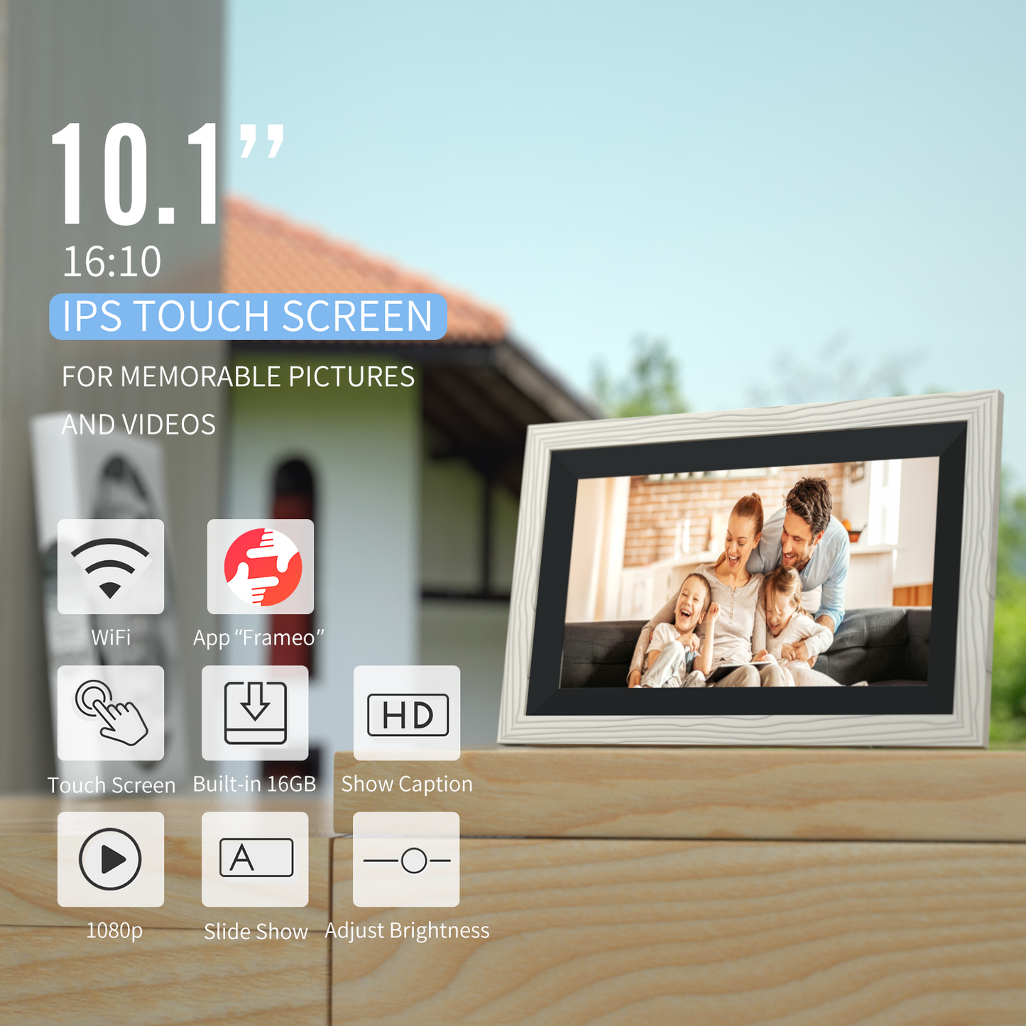 JEEMAK Smart Digital Picture Photo Frame Wifi 10" HD IPS Touch Screen 16GB Storage Auto-Rotate Adjustable Brightness Easy Setup