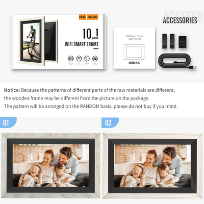 JEEMAK 10 inch WiFi Digital Photo Frame IPS Touch Screen Display Auto-Rotate 16GB Storage Effortless One Minute Setup - Gift for Friends and Family