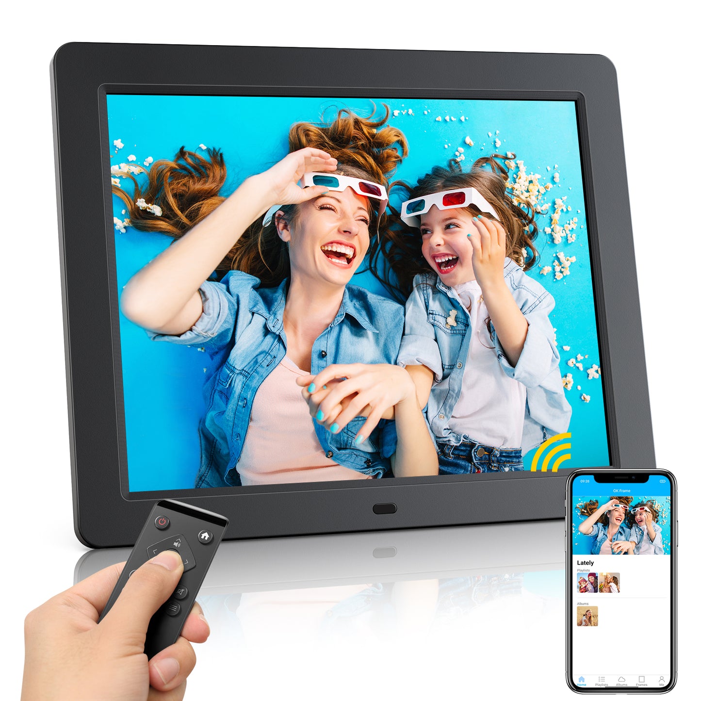 JEEMAK WiFi Digital Picture Frame 15" IPS Screen Smart Cloud Picture Frame Auto-Rotate remote control Share Photos Videos via App & Email from Anywhere, Motion Sensor, USB & SD Slot, Auto-Rotate