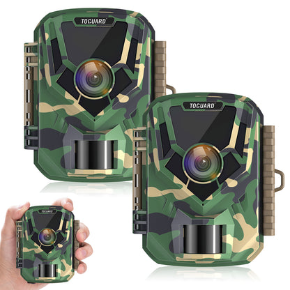 TOGUARD 2 Pack Mini Trail Camera 1080P 16MP Game Camera Wildlife Hunting Deer Cam 120° Outdoor Night Vision TFT