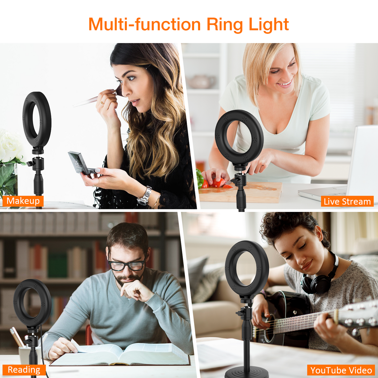 Jeemak 6'' Selfie Ring Light with Stand Desktop LED Circle Light for Phone Computer 3 Colors USB Ringlight with Remote Control For Photography Makeup YouTube Video TikTok Live Stream
