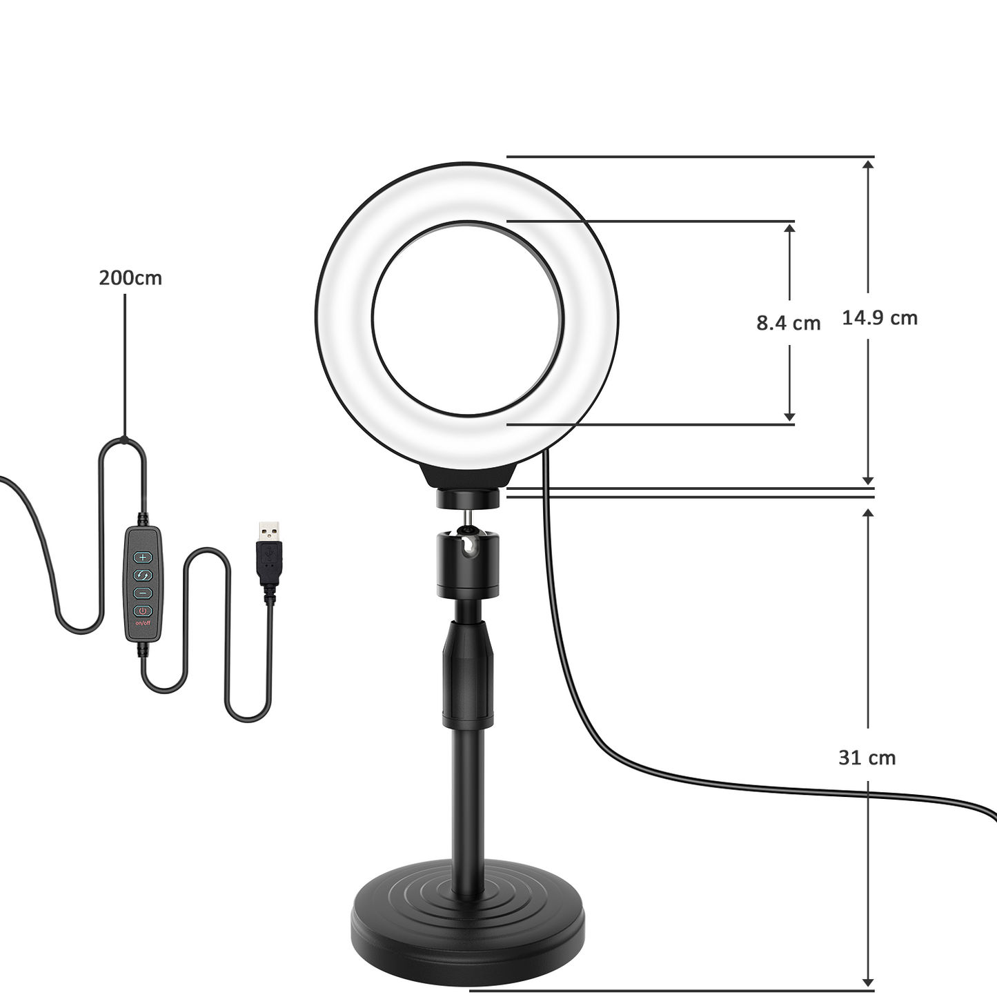 Jeemak 6'' Selfie Ring Light with Stand Desktop LED Circle Light for Phone Computer 3 Colors USB Ringlight with Remote Control For Photography Makeup YouTube Video TikTok Live Stream
