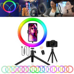 10" LED RGB Ring Light, JEEMAK Dimmable Rings Light with Stand 360° Adjustable Angle