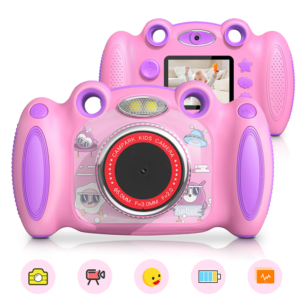 Campark Kids Camera for Girls Boys Birthday Gift for Age 4-8 Dual Selfie, 2" Screen Record Video Photo Play Games(Pack of 1)