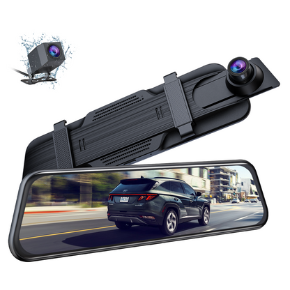 Mirror Dash Cam 4K Front and 1080P Rear, 10" Car Backup Camera with Voice Control