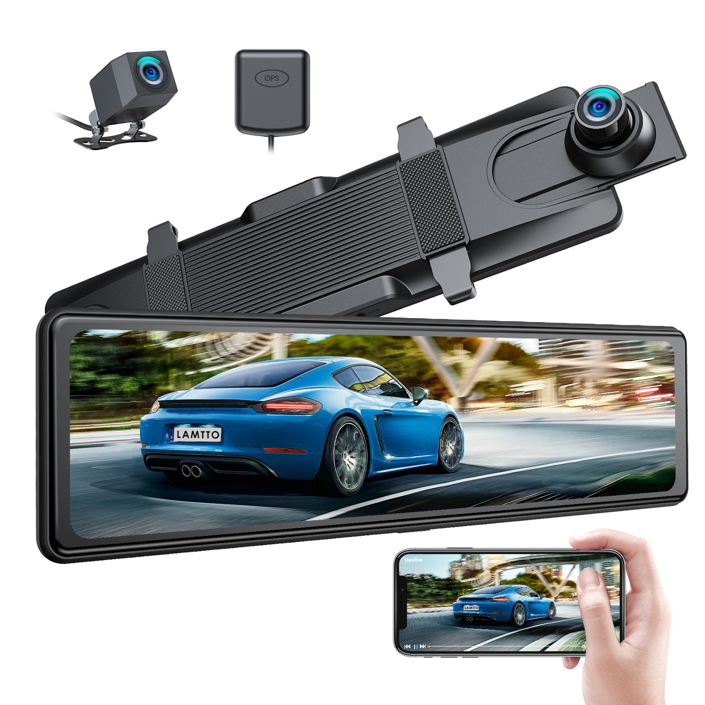 4K Rear View Mirror Camera WiFi GPS, 12" Voice Control Mirror Dash Cam, Full Touch Screen