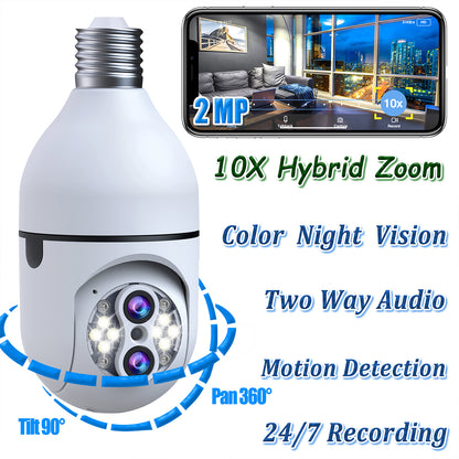 Toguard SC11 10X Hybrid Zoom Light Bulb Security Camera Outdoor E27 PTZ Dual Lens Wireless Dome Surveillance Camera