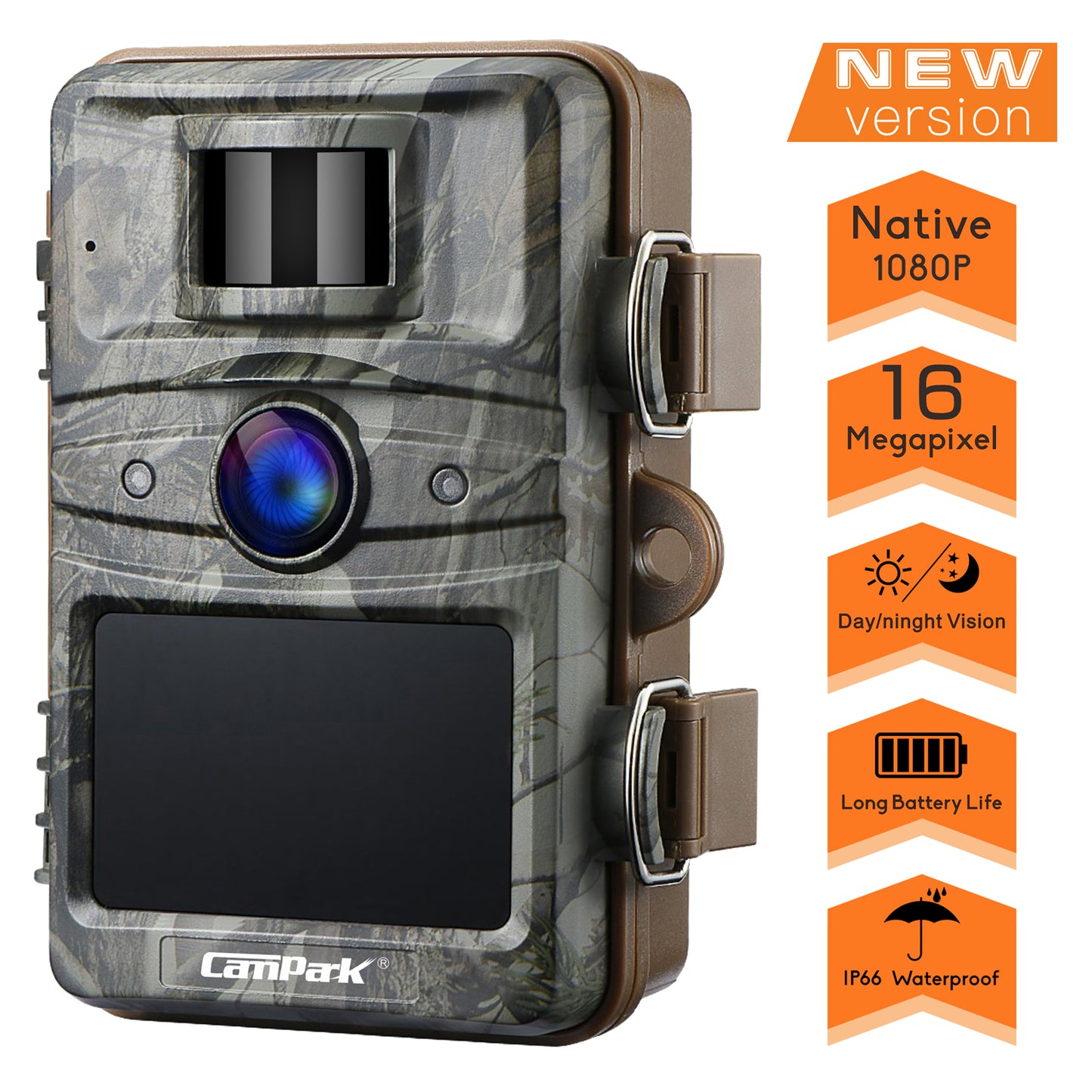 CAMPARK Trail Camera 16MP 1080P No Glow Night Vision Game Camera Outdoor Hunting Cam with 2.4" LCD Screen IP66 Waterproof Motion Activated Trail Game Camera for Wildlife Monitoring Property Security