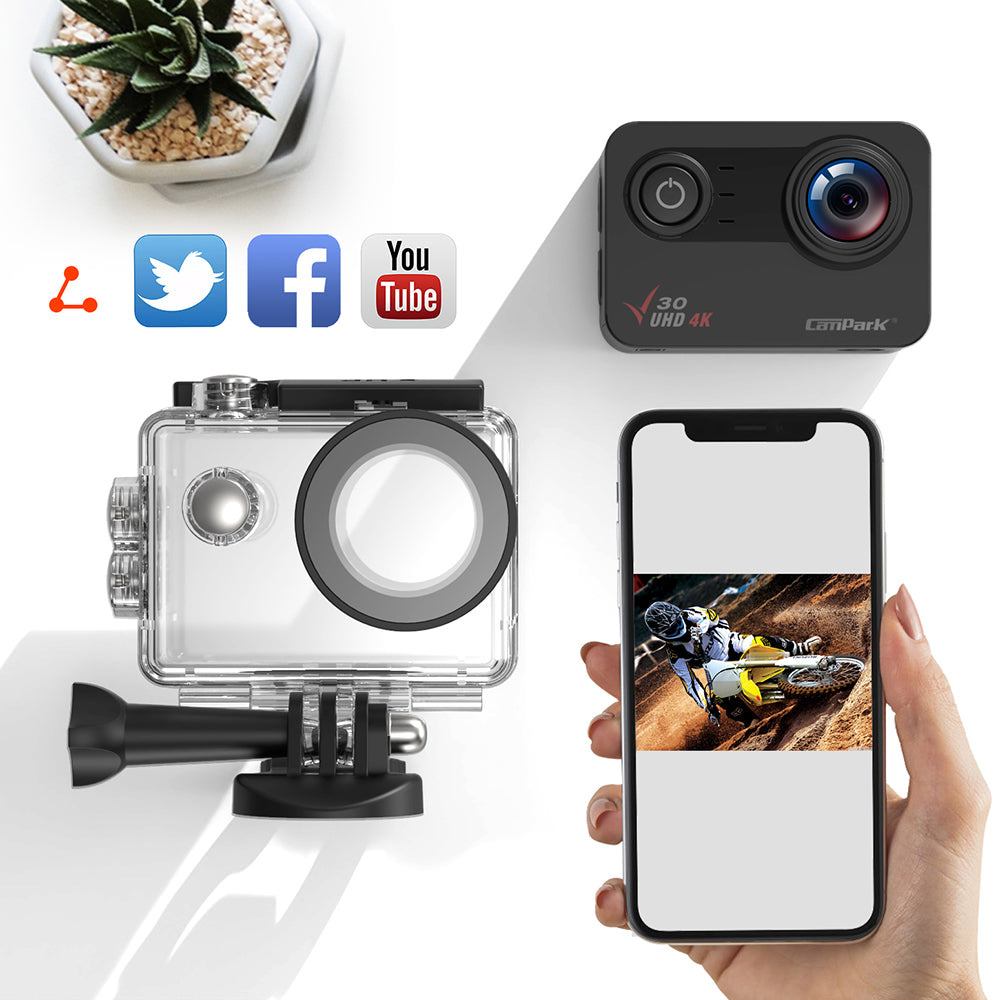 Campark 4K Underwater Action Camera WiFi Waterproof 20MP Anti Shake EIS Touch Screen Wide Angle Sports Camera