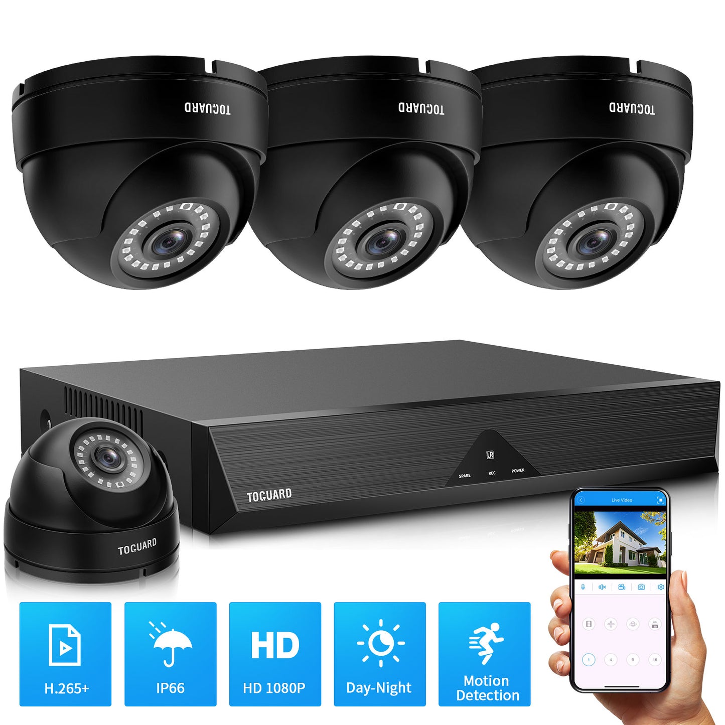 TOGUARD Home Security Camera System 1080P Night Owl CCTV AHD Wired Outdoor Waterproof