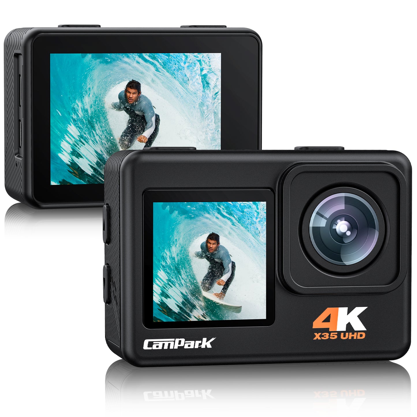 Campark 4K 24MP Action Camera Dual Screen Sports Camera WiFi Waterproof Camera Underwater 170° Wide Angle 4X Zoom EIS Anti-Shake