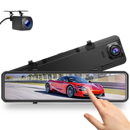 CAMPARK 2.5K Mirror Dash Cam 12" Touch Screen Rearview Mirror Camera Smart Voice Front and Rear Dash Camera Night Vision Backup for Cars Camera with GPS G-Sensor Parking Assistance