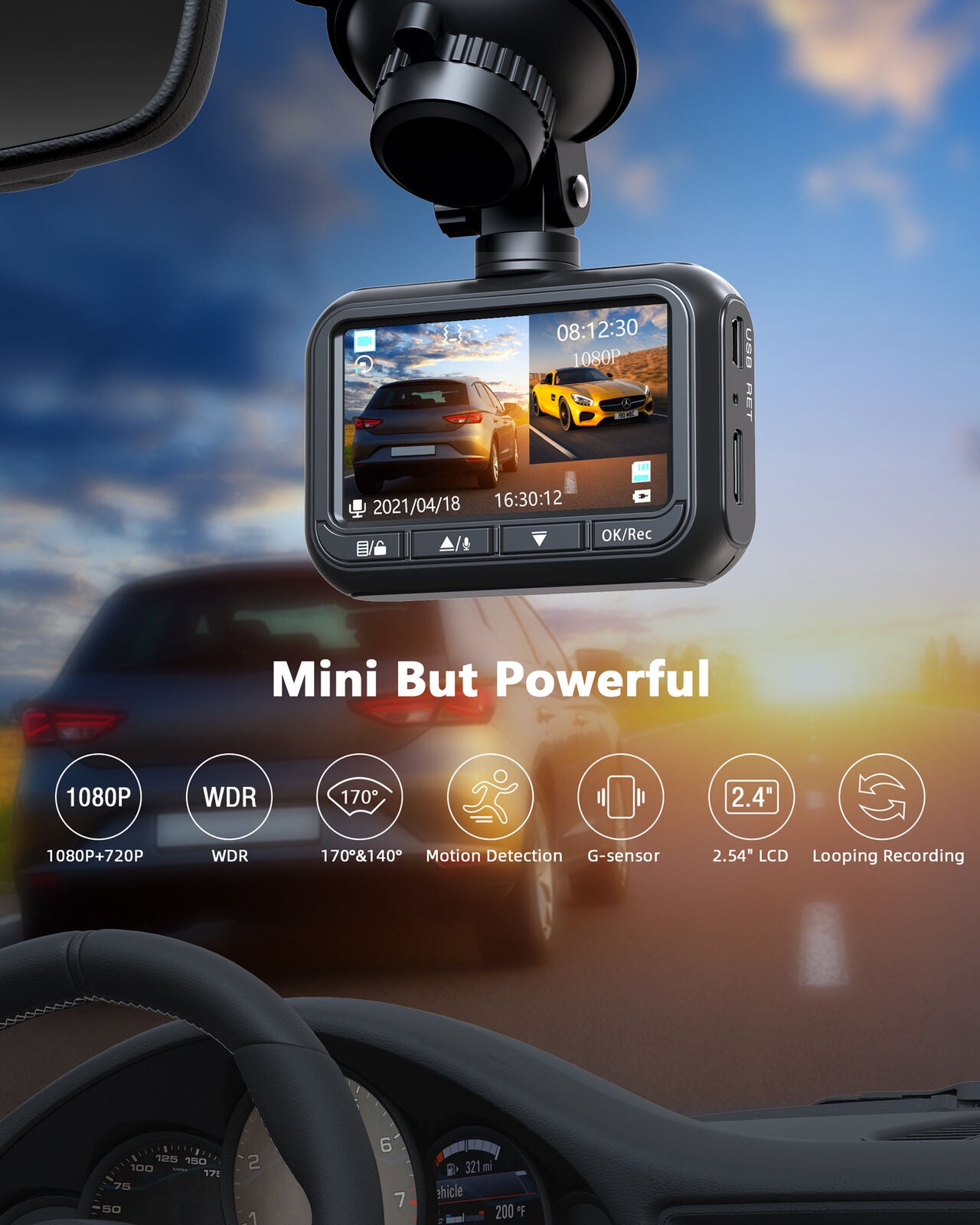 TOGUARD Mini Dash Camera for Cars 1080P Full HD Wide Angle Driving Recorder with WDR Parking Monitor G-Sensor DVR