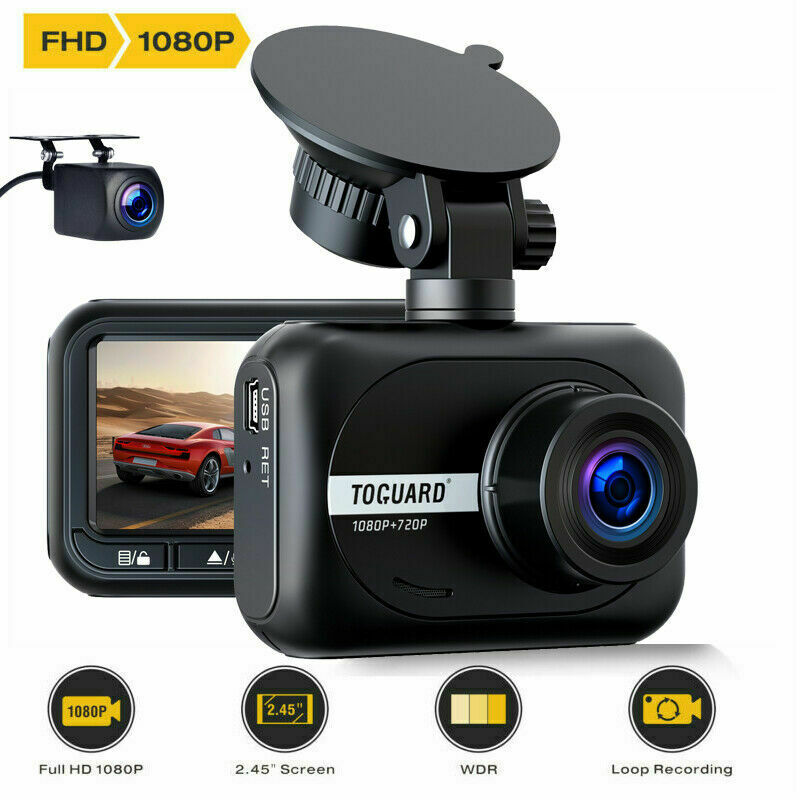 TOGUARD Dash Cam Dual Lens Front and Rear Camera FHD 1080P Car Video DVR Dashboard Recorder 2.45 inch IPS Screen Night Version